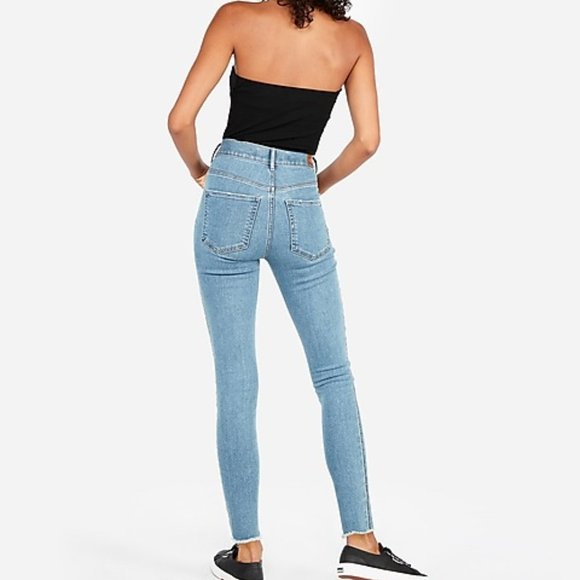 Express Denim - Express High Waisted Embellished Stripe Stretch Ankle Leggings Jeans